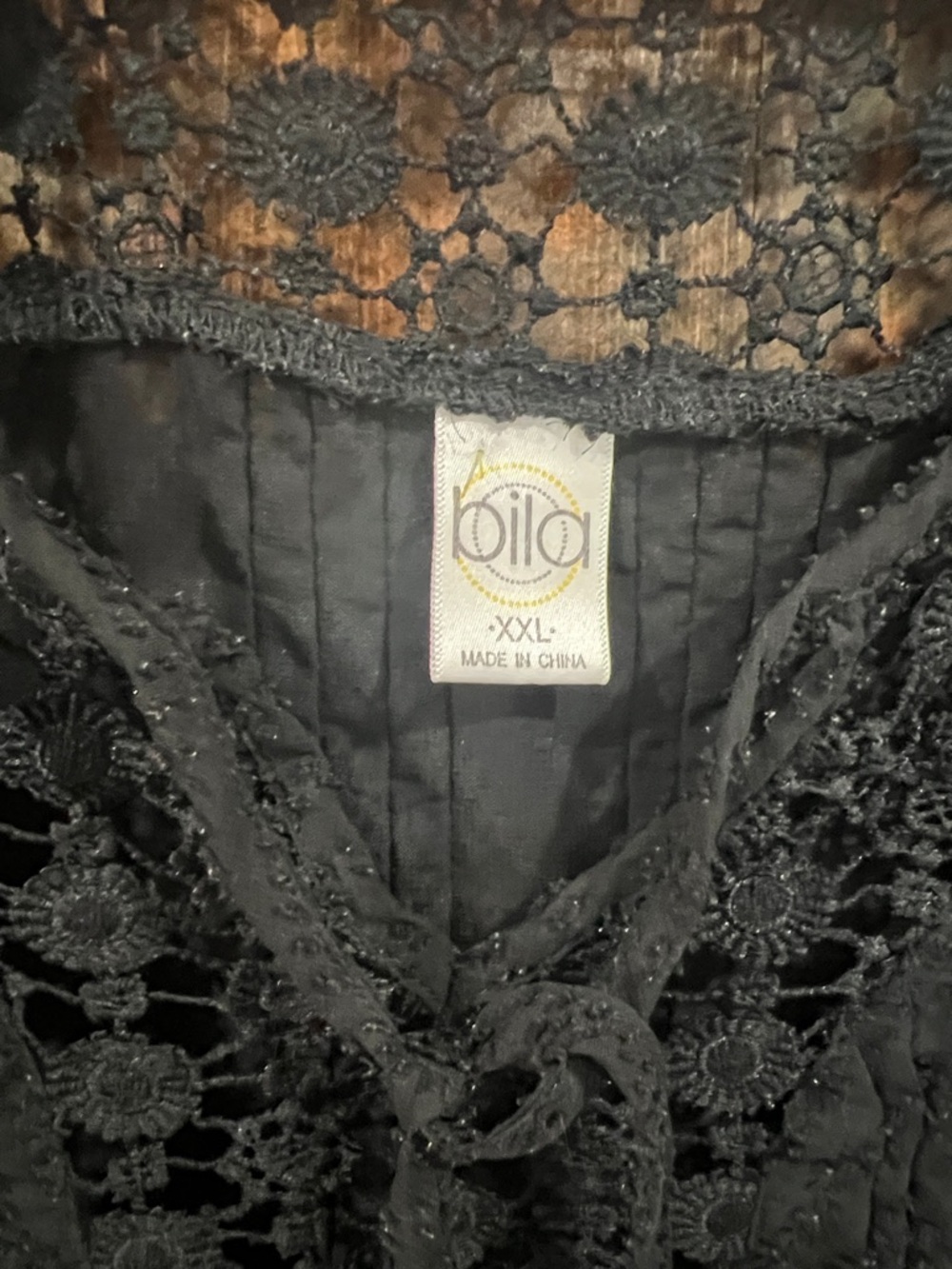 Bila Black Crochet Lace Peasant Blouse - Picture 2 of 5